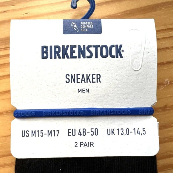 Birkenstock Men's Two Pairs Socks Black Cotton Sole Sneaker Size 15-17 - Picture 2 of 8